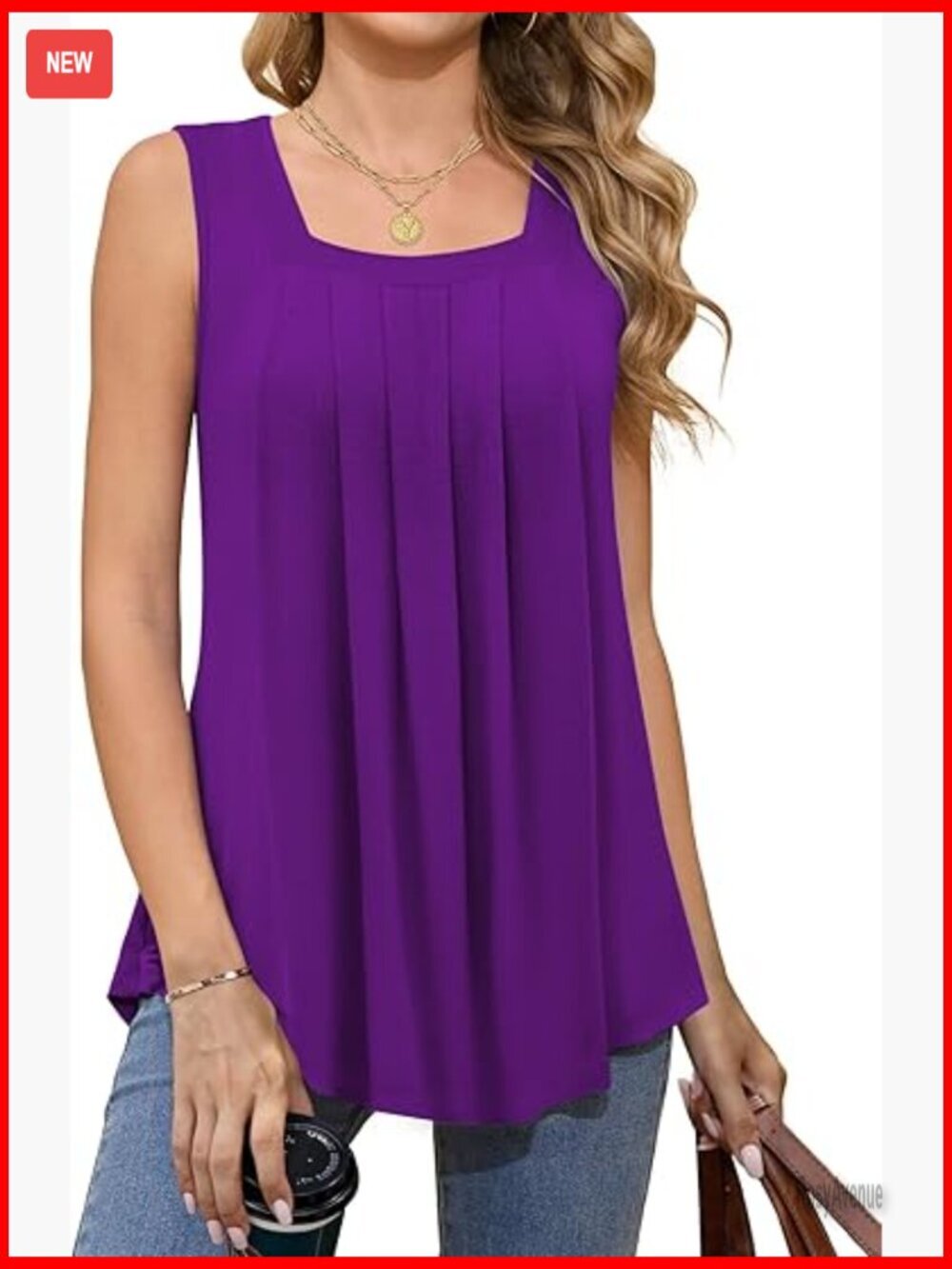 Square Neck Sleeveless Tank Top - Loose Flowy Summer Blouse